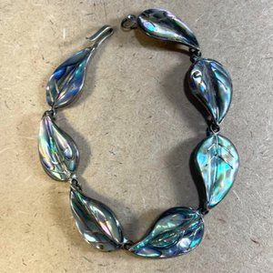 Vintage Mexican Sterling Silver Taxco CBL stamped abalone shell leaf bracelet
